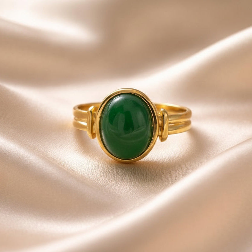 Rings Stainless Steel Hindu Green Jade