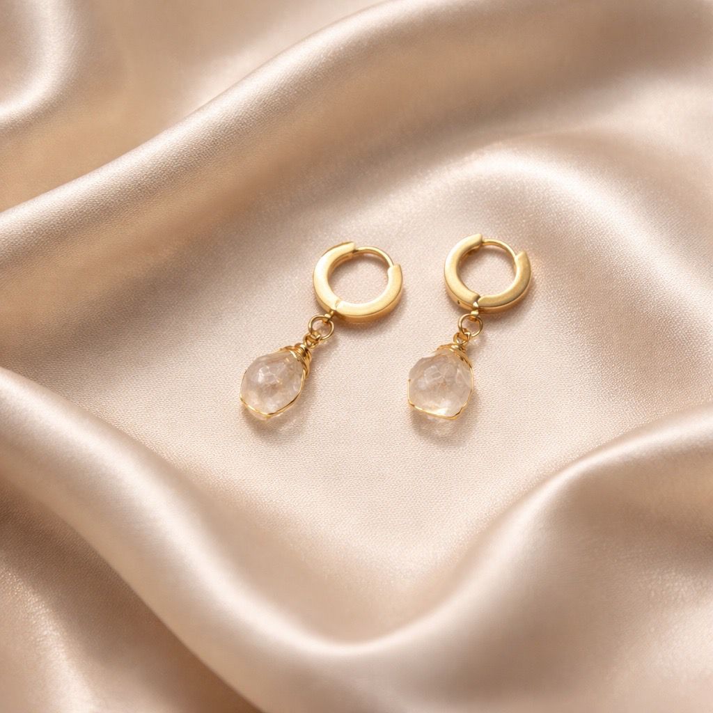 Earrings Thick Hoops with One Stone