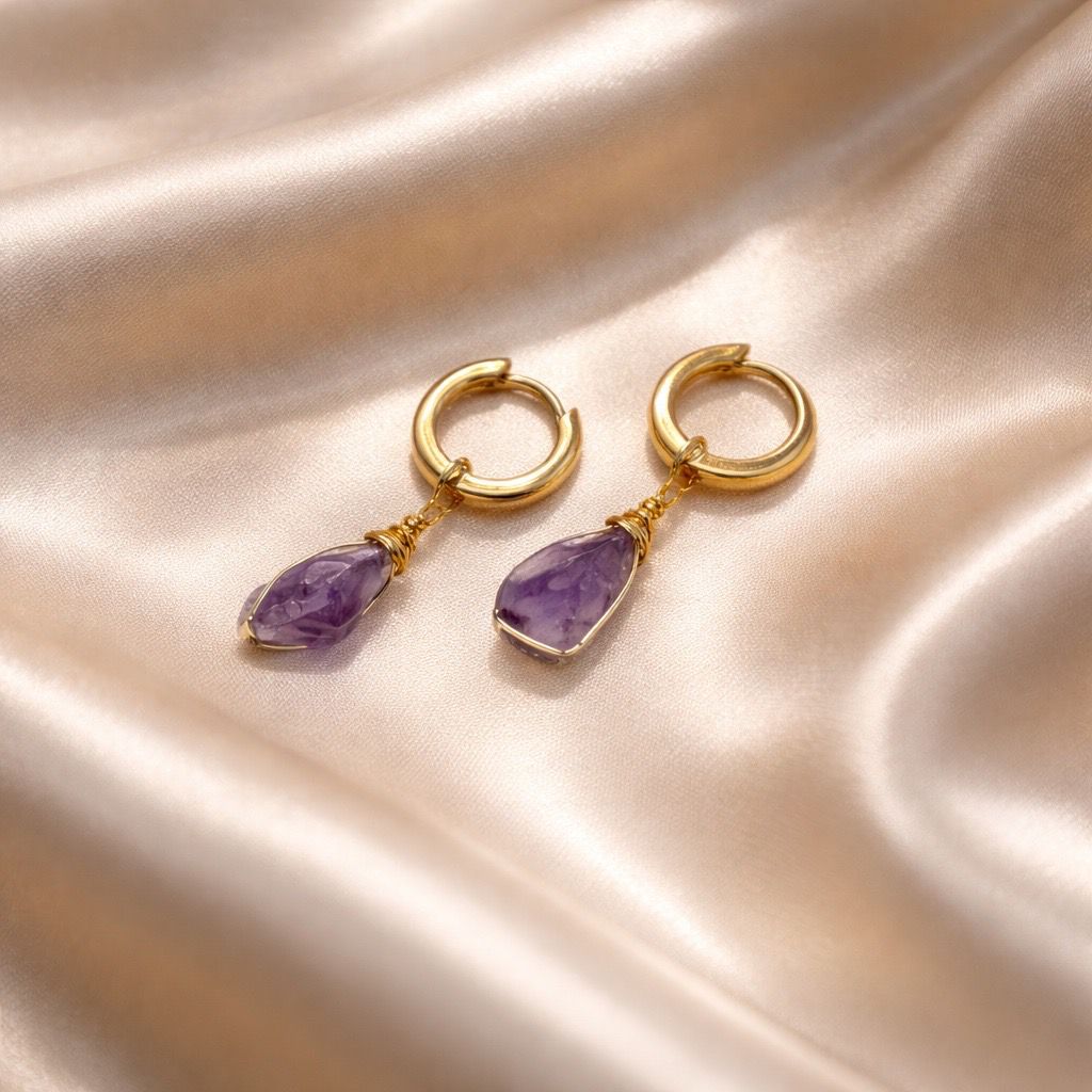 Earrings Thick Hoops with One Stone