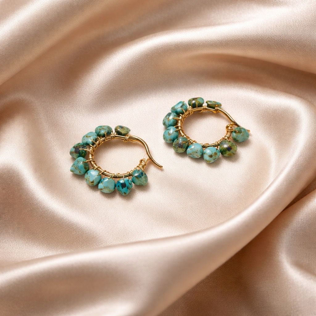 Earrings Hoops Wrapped Chopped Stones