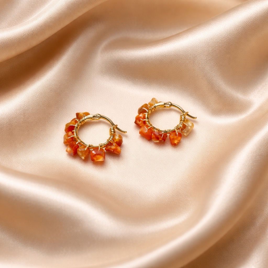 Earrings Hoops Wrapped Chopped Stones
