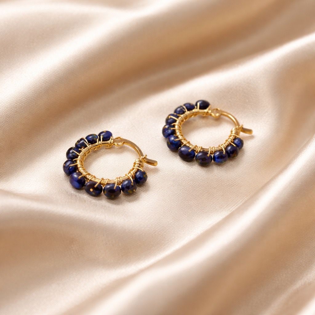 Earrings Hoops Wrapped Chopped Stones