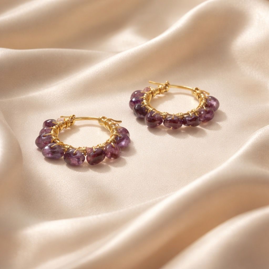 Earrings Hoops Wrapped Chopped Stones