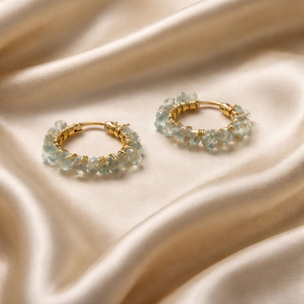 Earrings Hoops Wrapped Chopped Stones