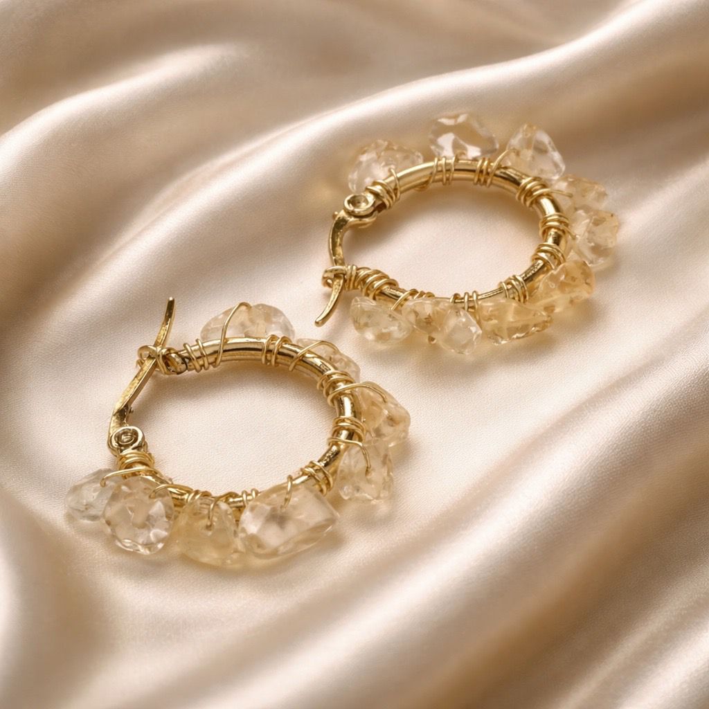 Earrings Hoops Wrapped Chopped Stones