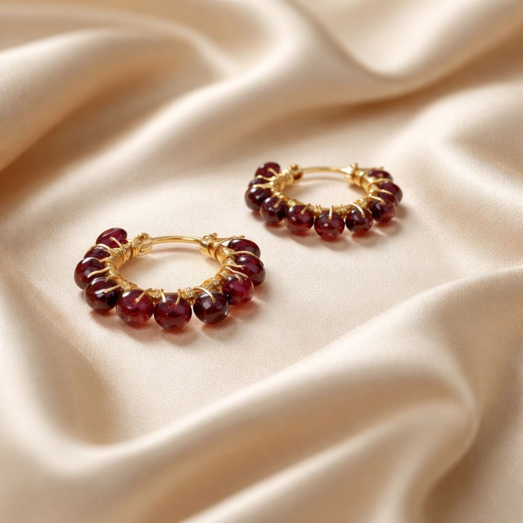 Earrings Hoops Wrapped Chopped Stones