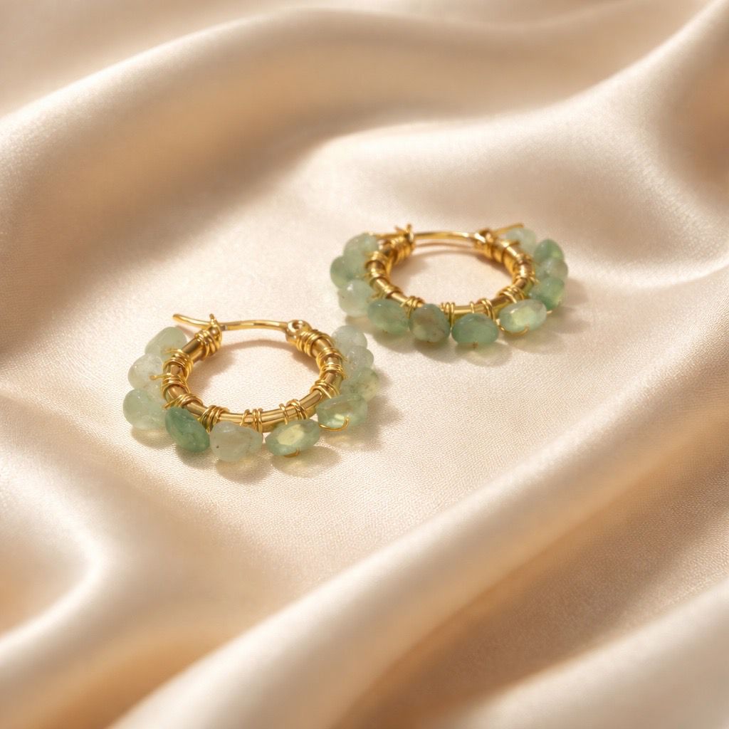 Earrings Hoops Wrapped Chopped Stones