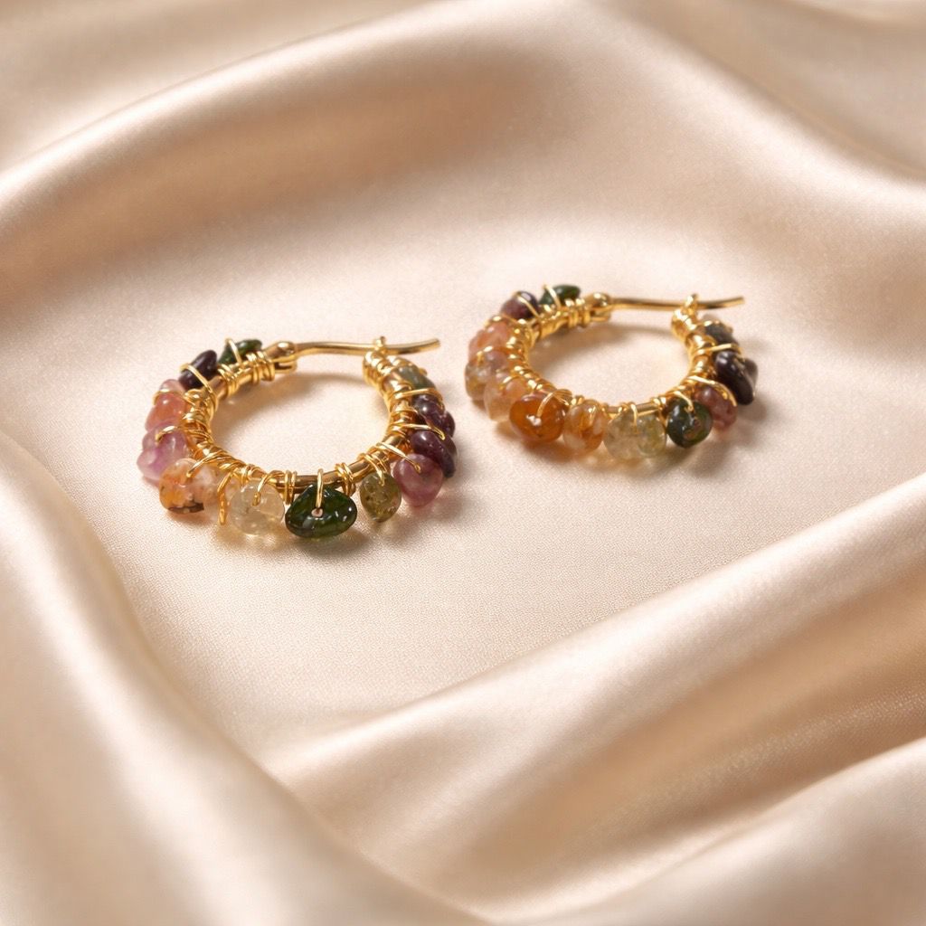 Earrings Hoops Wrapped Chopped Stones