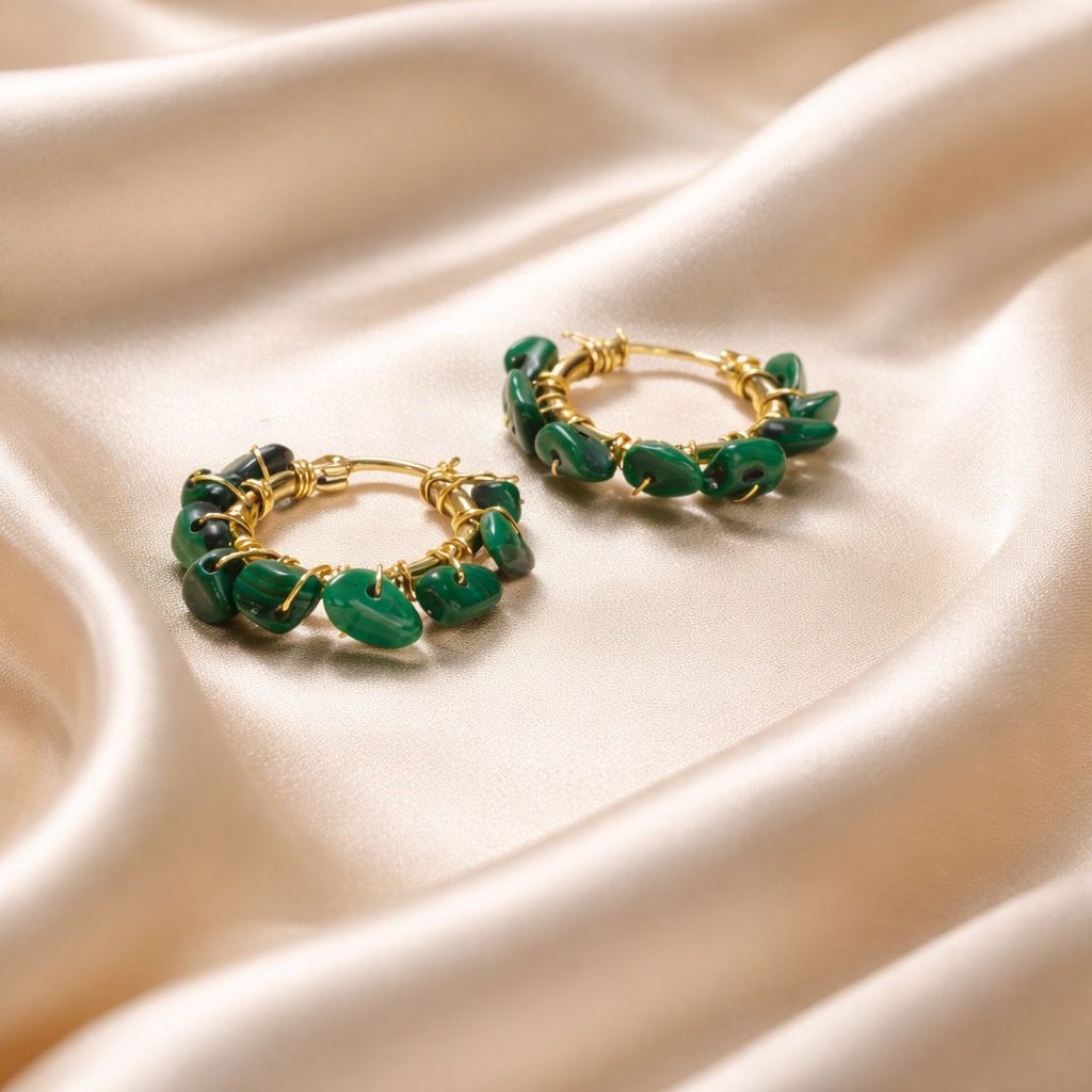 Earrings Hoops Wrapped Chopped Stones