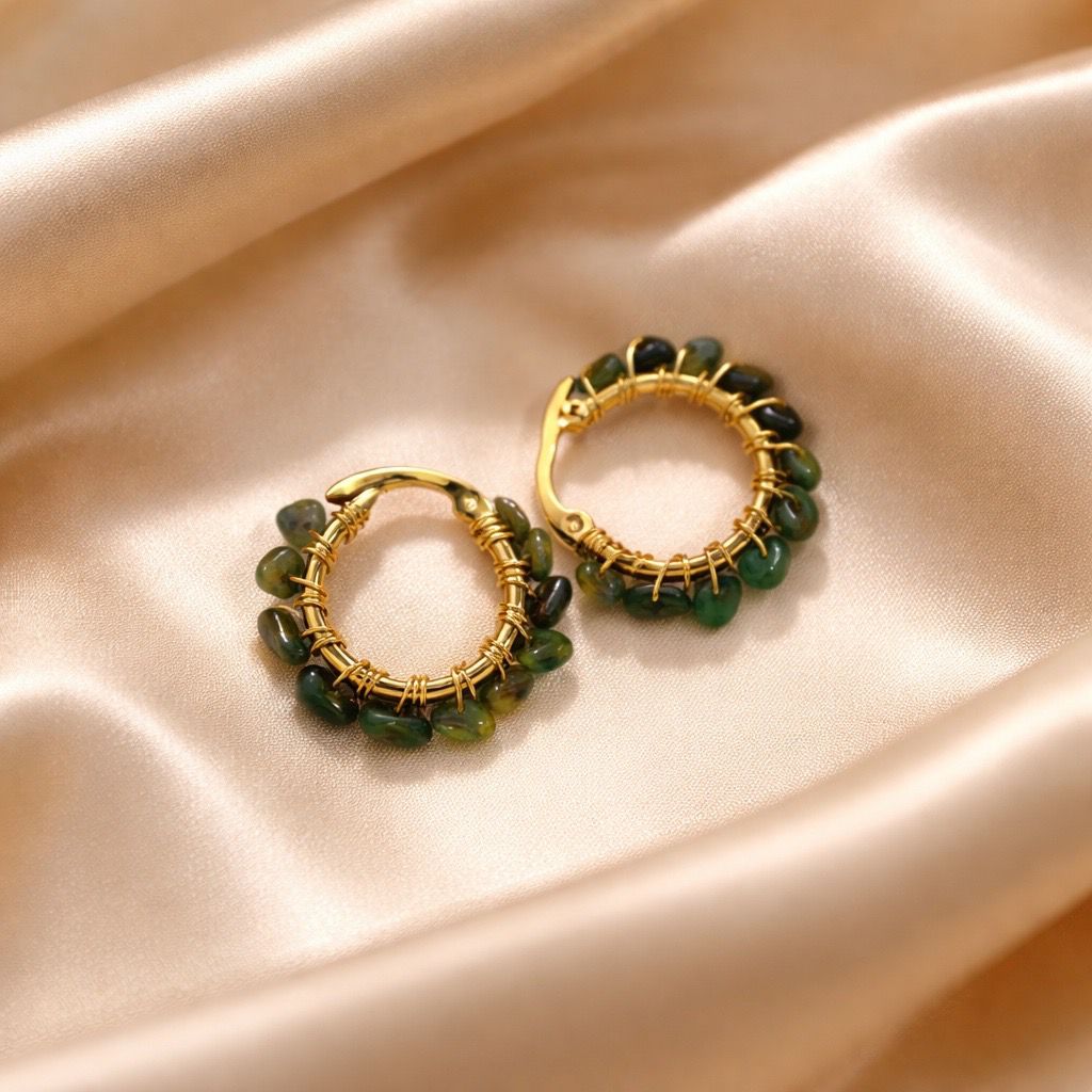 Earrings Hoops Wrapped Chopped Stones