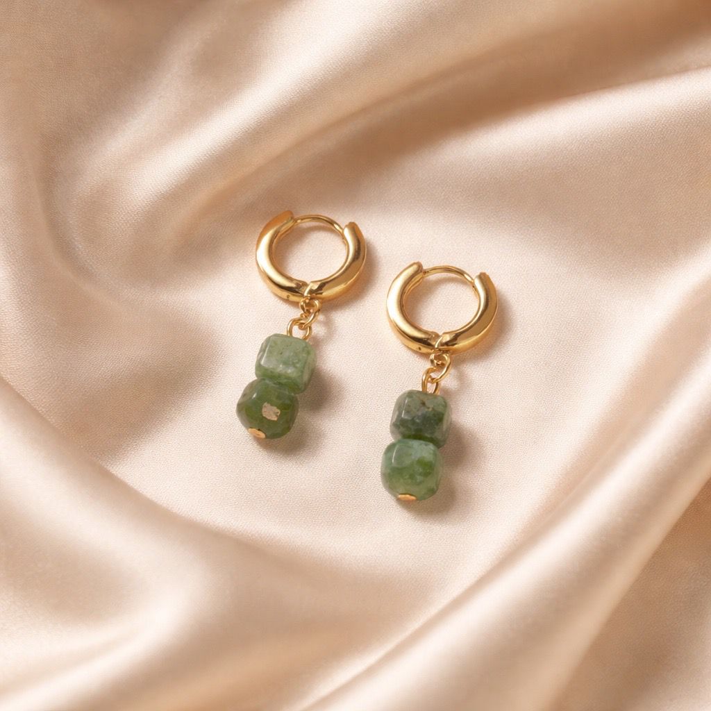 Earrings Thick Hoops with 2 Square Beads
