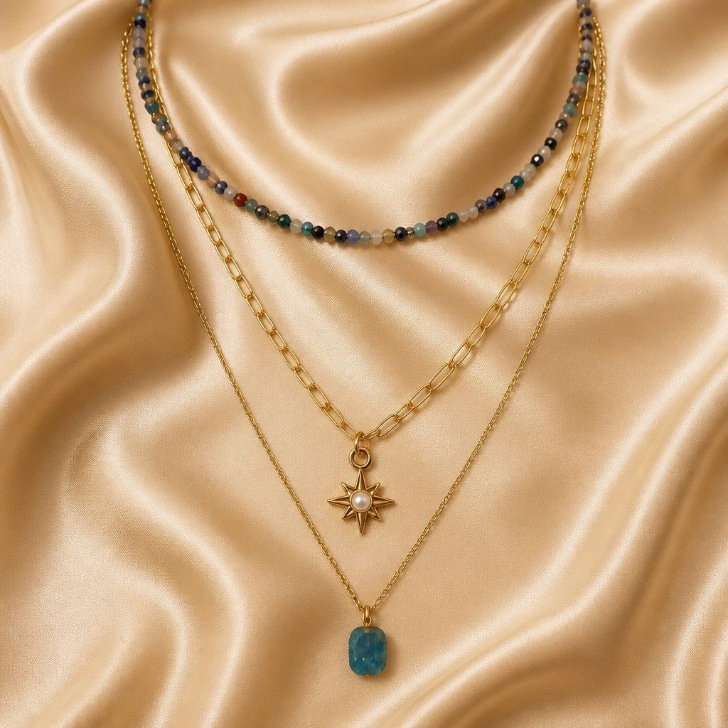 Necklace 3 Layers with Stones and Charms