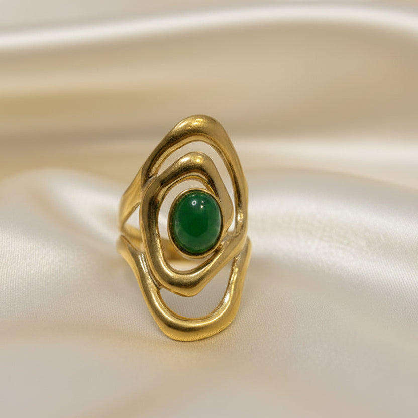 Rings Stainless Steel Hindu Green Jade