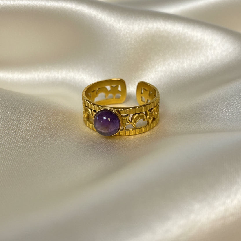 Rings Stainless Steel Hindu Amethyst