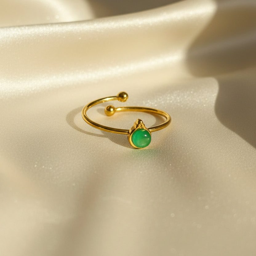 Rings Stainless Steel Hindu Green Jade