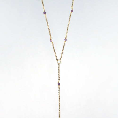 Necklace Long Rosary Beads with Raw Stone
