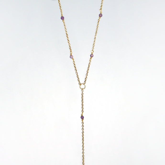 Necklace Long Rosary Beads with Raw Stone