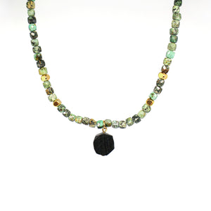 Necklace Squared Beads with Abstract Stone