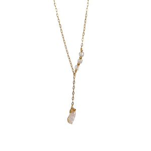 Necklace 3 Beads Vertical 1 Raw Stone