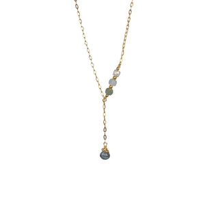 Necklace 3 Beads Vertical 1 Raw Stone