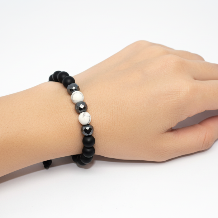 Bracelet Man Howlite/ Hematite/ Onyx 8mm