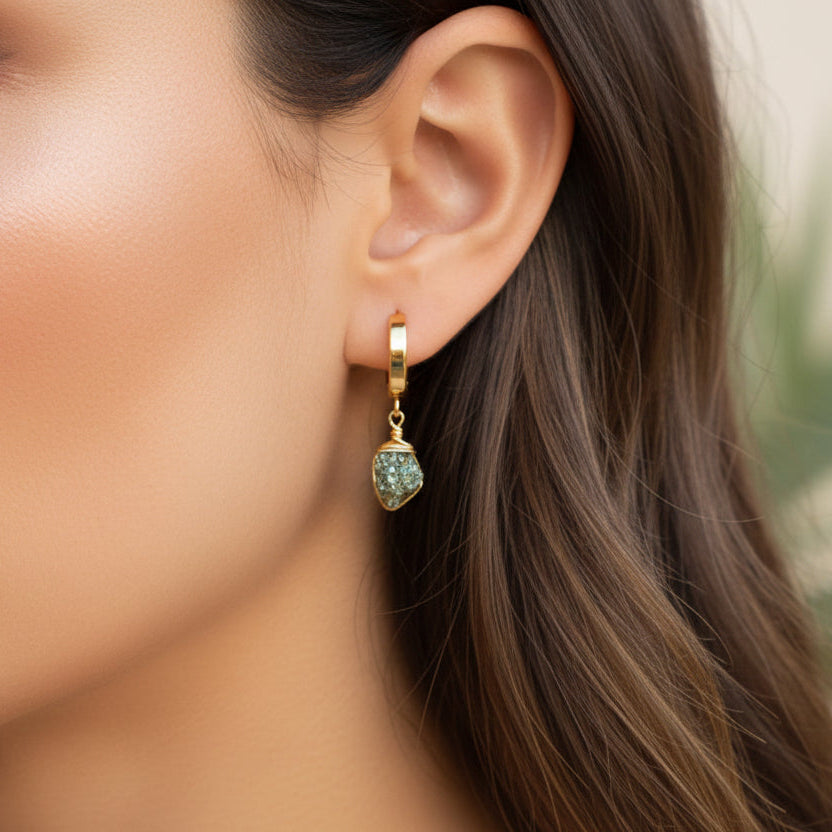 Earrings Thick Hoops with One Stone