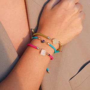 Bracelet Thick Colorful Thread With One Raw Stone