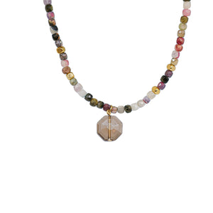 Necklace Squared Beads with Abstract Stone