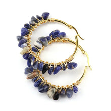 Load image into Gallery viewer, Earrings Hoops Wrapped Chopped Stones