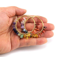 Load image into Gallery viewer, Earrings Hoops Wrapped Chopped Stones