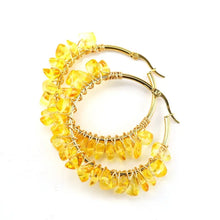 Load image into Gallery viewer, Earrings Hoops Wrapped Chopped Stones
