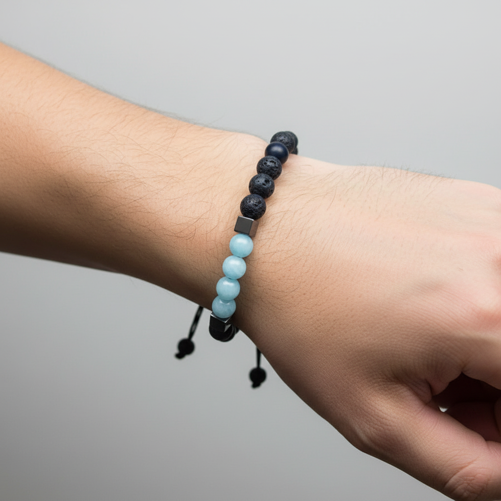 Bracelet Man Onyx/Aquamarine/Hematite 8mm