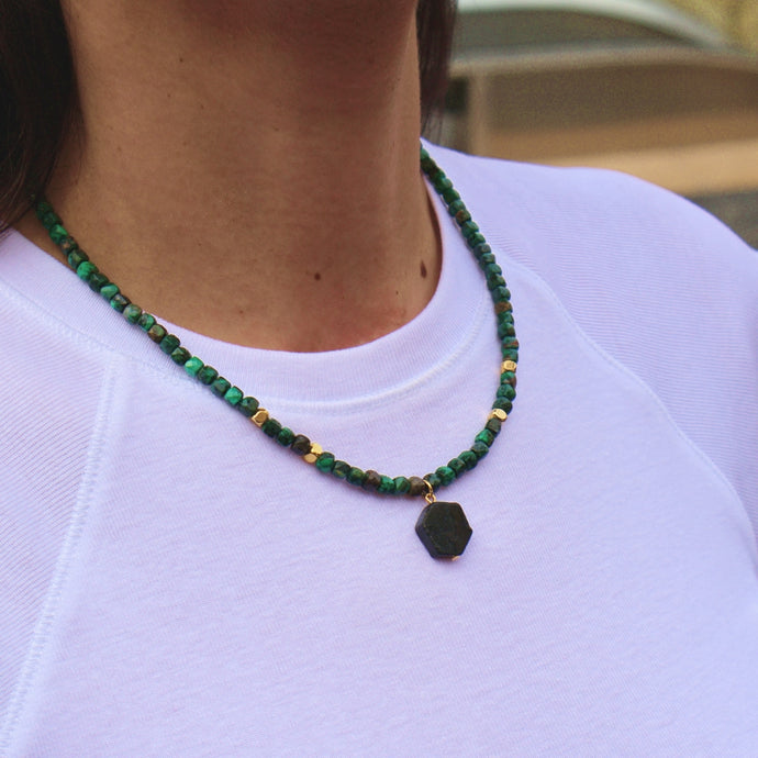 Necklace Squared Beads with Abstract Stone