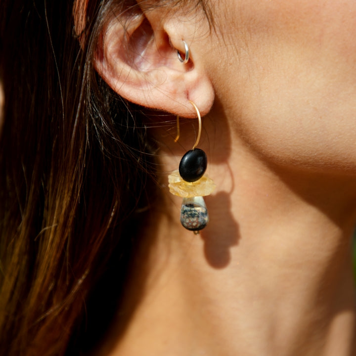 Earrings 3 Stones Hoops