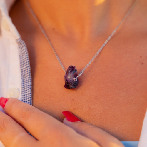 Necklace Raw Natural Stones (Silver)