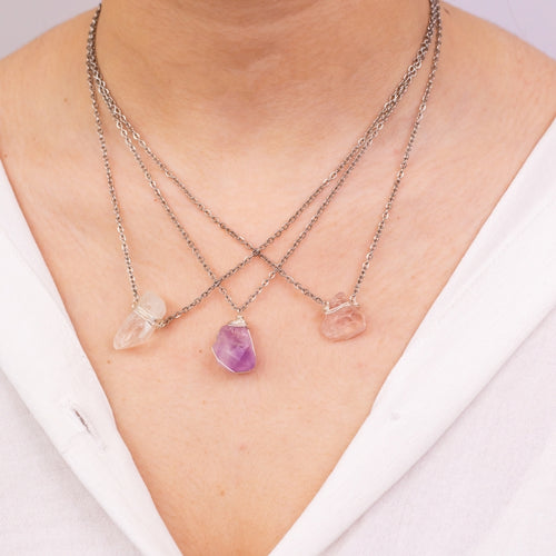 Necklace Classic Cage Natural Stones (Silver)