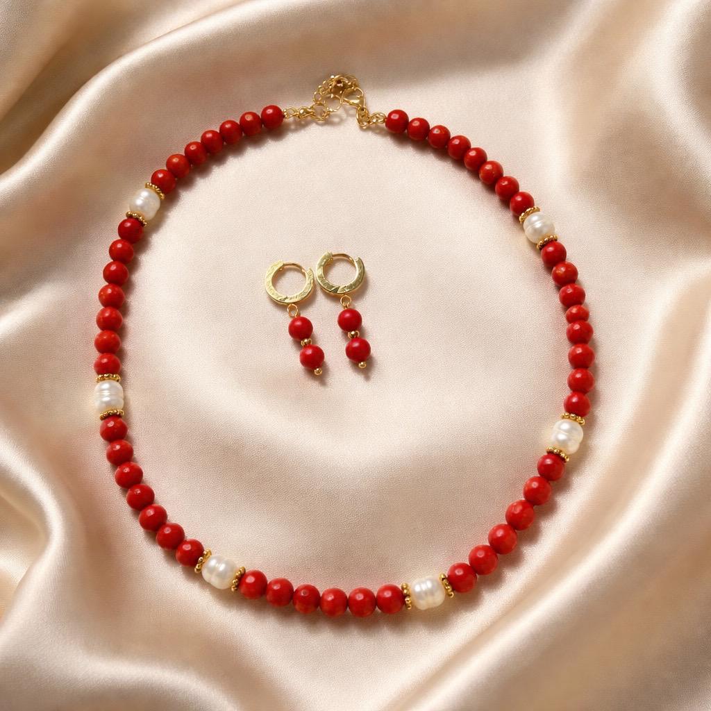 Necklace and Earrings Harmony Set with Beads