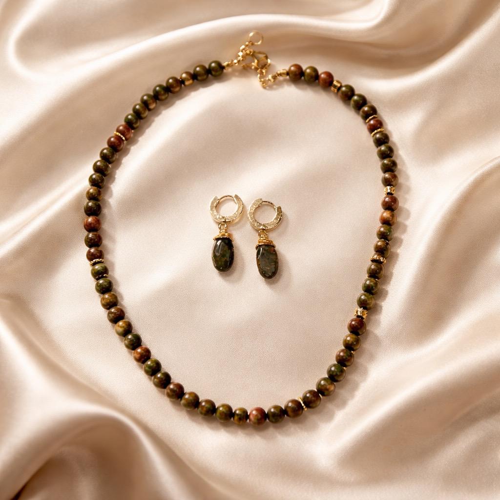 Necklace and Earrings Harmony Set with Beads
