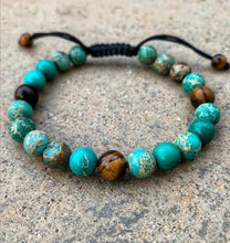 Load image into Gallery viewer, Bracelet Man Blue Turquoise/Tiger Eye