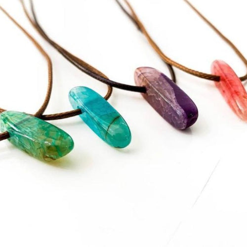 Necklace Agate Leather