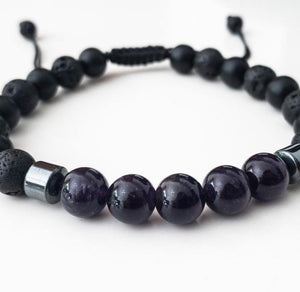 Bracelet Man Amethyst/Lava/Onyx