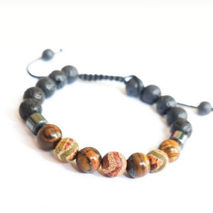 Bracelet Man Tiger's Eye/Tibetan Beads