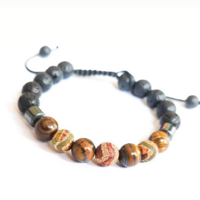 Bracelet Man Tiger's Eye/Tibetan Beads 8mm