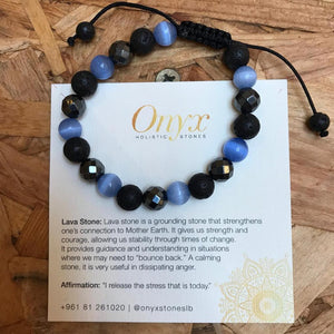Bracelet Man Hematite/Lava Stone/Blue Cat Eye