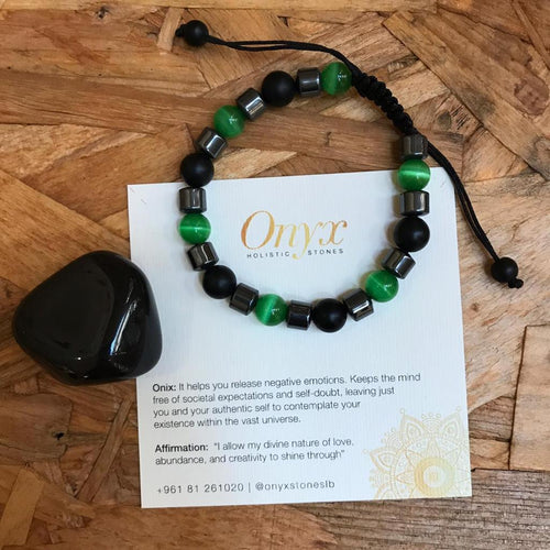 Bracelet Man Onyx/Green Cat Eye/Hematite