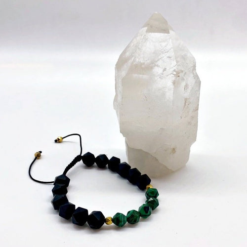 Bracelet Faceted Beads Man Malachite/Onyx
