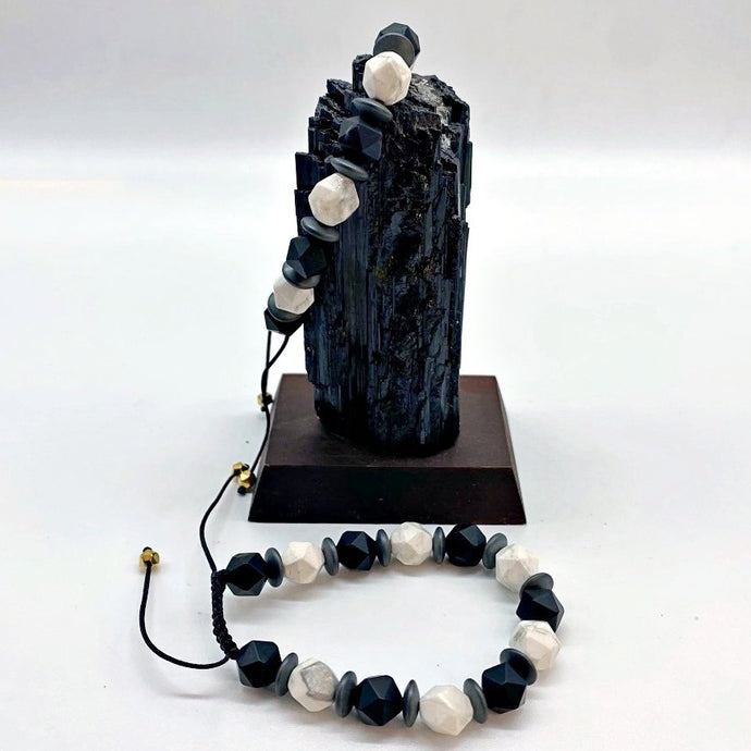 Bracelet Faceted Beads Man Howlite/Onyx/Hematite