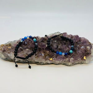 Bracelet Man Blue Beads/Hematite/Lava Stone