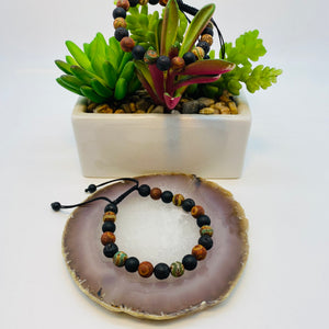 Bracelet Man Tibetan Jasper/Lava Stone/Onyx