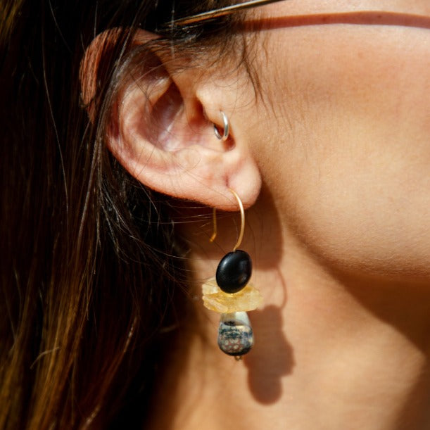 Earrings 3 Stones Hoops